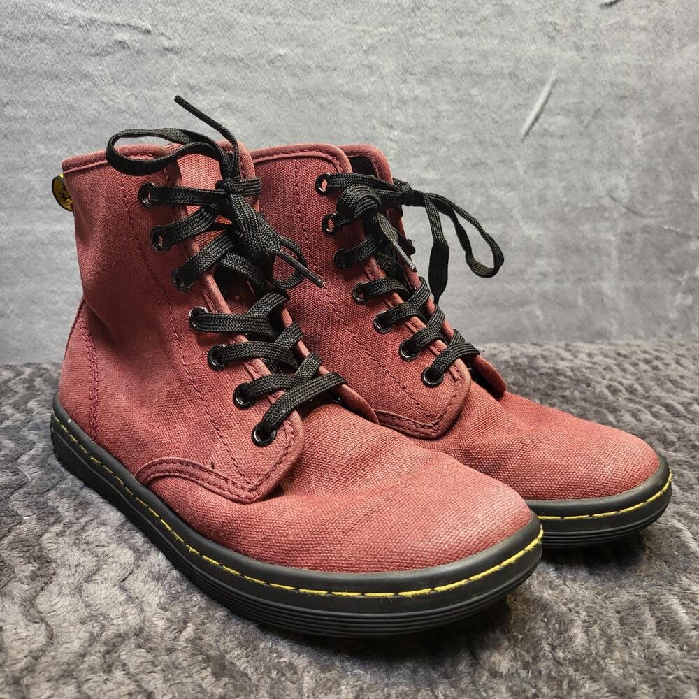 Dr. Martens Shoreditch Boots Womens Size 6 Red Canvas Lace Up Ankle EU 37 UK 4